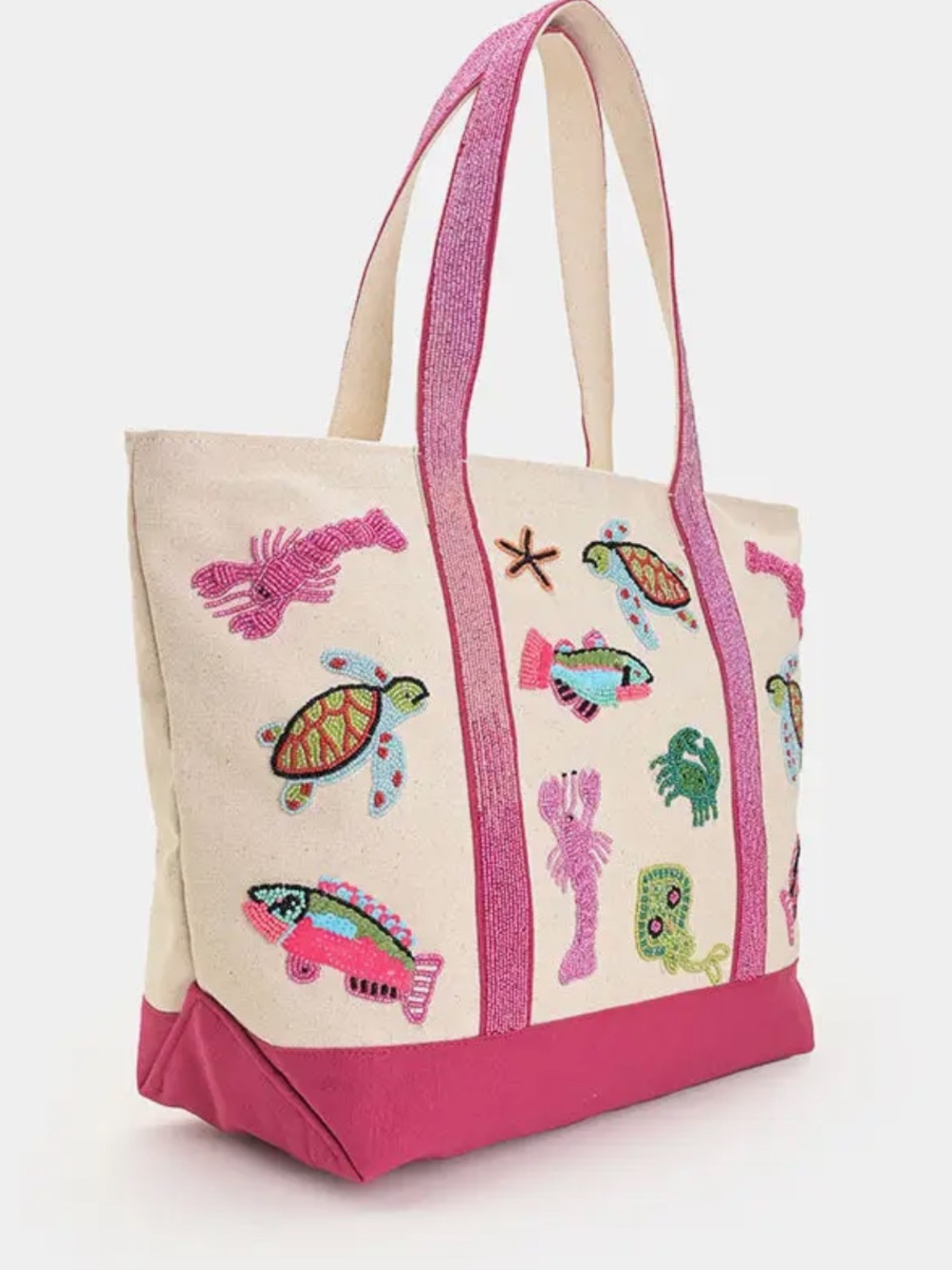 America & Beyond Embroidered Beach Tote Bag Coastal Pink NWT - Picture 3 of 7